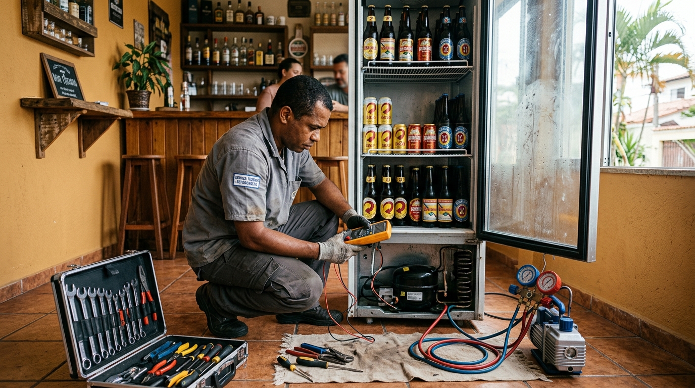 Substituição de termostato de cervejeira em serviço técnico em Prazeres, Jaboatão dos Guararapes‑PE